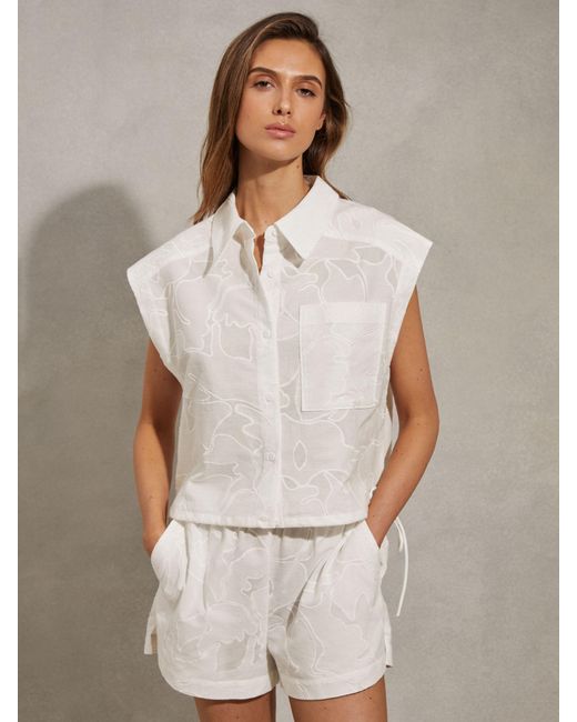 Reiss White Nia Embroidered Cotton Boxy Shirt
