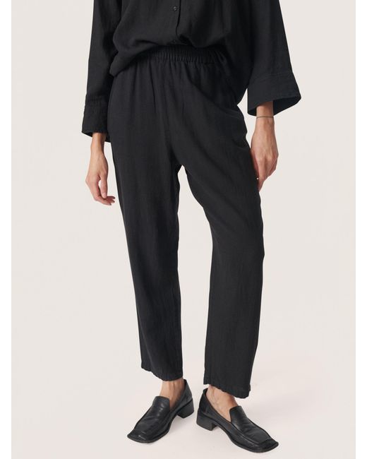 Soaked In Luxury Black Vinda Linen Blend Casual Cropped Trousers