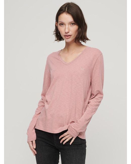 Superdry Pink Long Sleeve Jersey V-neck Top