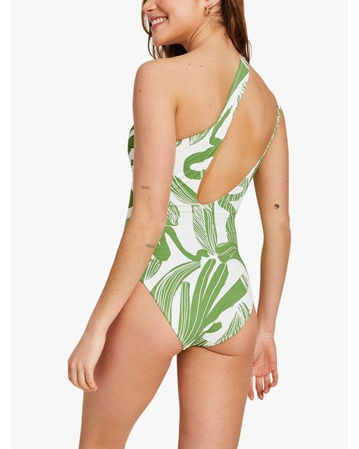 Accessorize Green Squiggle Print One Shoulder Swimsuit