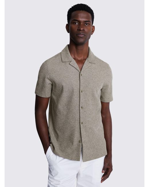 Moss Bros Natural Knitted Cuban Collar Shirt for men