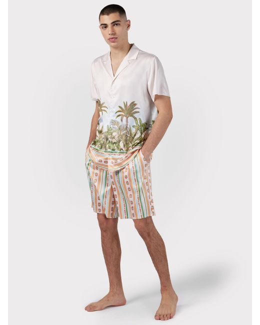 Chelsea Peers White Satin Parrot Placement Print Short Pyjamas for men