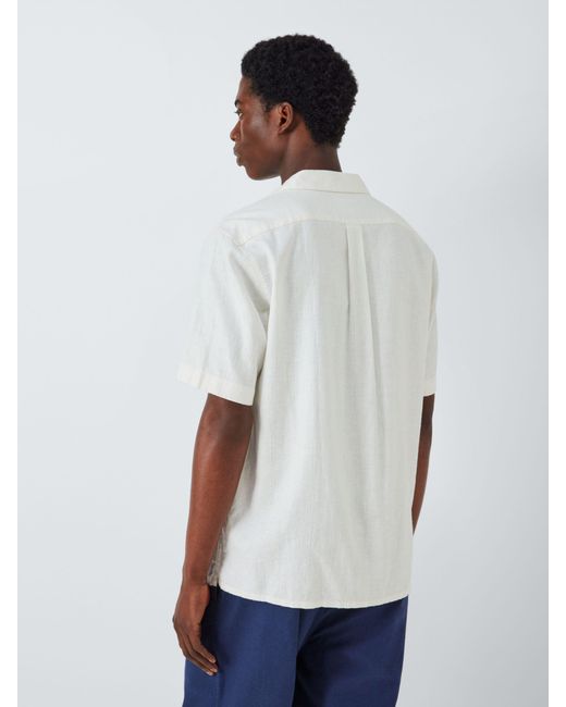 John Lewis White Short Sleeve Textured Linen Blend Shirt for men