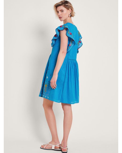 Monsoon Blue Prue Pineapple Embroidery Cotton Dress