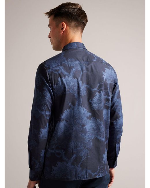 Ted Baker Blue Goxhill Tree Print Long Sleeve Shirt for men