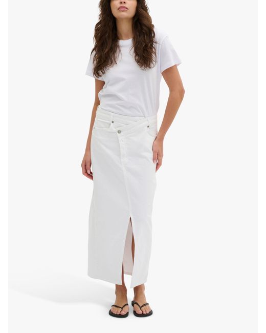 My Essential Wardrobe White Tempa Wrap Denim Midi Skirt