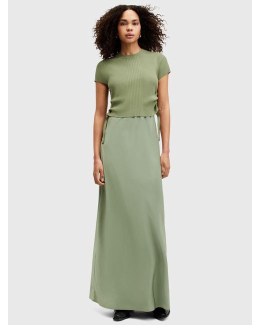 AllSaints Green Hayes 2-in-1 Maxi Slip Dress