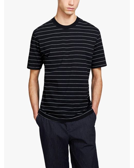 Sisley Black Regular Fit Yarn Dyed Stripe T-shirt for men