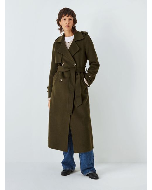 John Lewis Green Hand Finished Wool Blend Trench Coat