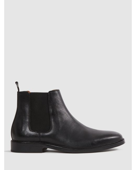 Reiss Black Renor Elasticated-panel Leather Ankle Boots for men