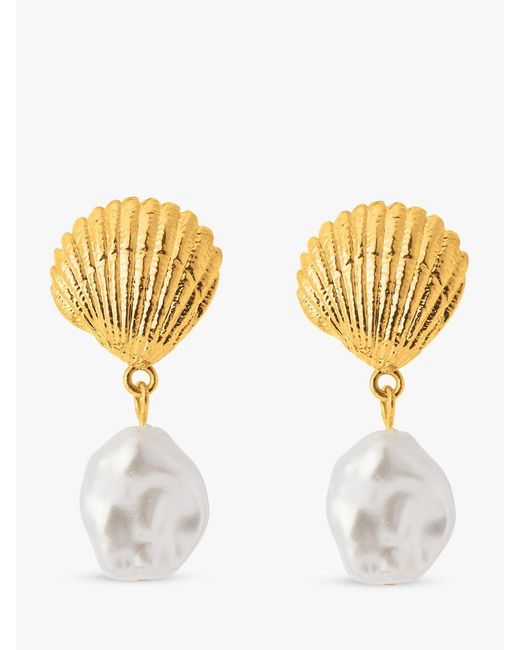 Orelia Metallic Shell & Pearl Drop Earrings