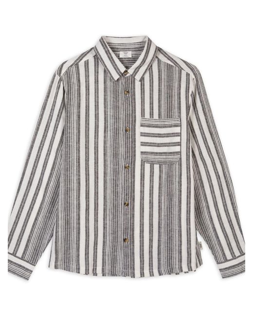 Chelsea Peers Gray Linen Blend Stripe Shirt for men
