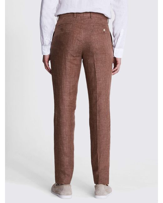 Moss Bros Brown Tailored Fit Linen Trousers for men