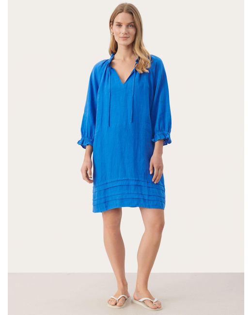 Part Two Blue Aran Linen 3/4 Sleeves Mini Dress