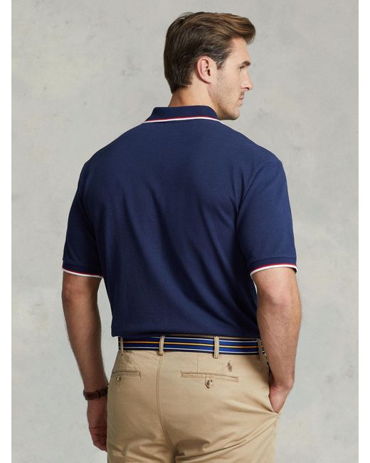 Ralph Lauren Polo Big & Tall Custom Slim Fit Stripe Detail Mesh Polo Top in  Blue for Men | Lyst UK