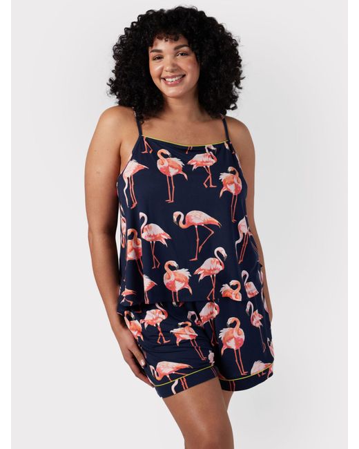 Chelsea Peers Blue Curve Flamingo Print Cami Short Pyjamas
