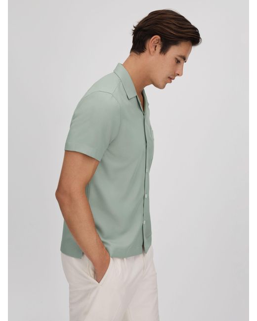 Reiss Green Tokyo Cuban Collar Short Sleeve Shirt for men