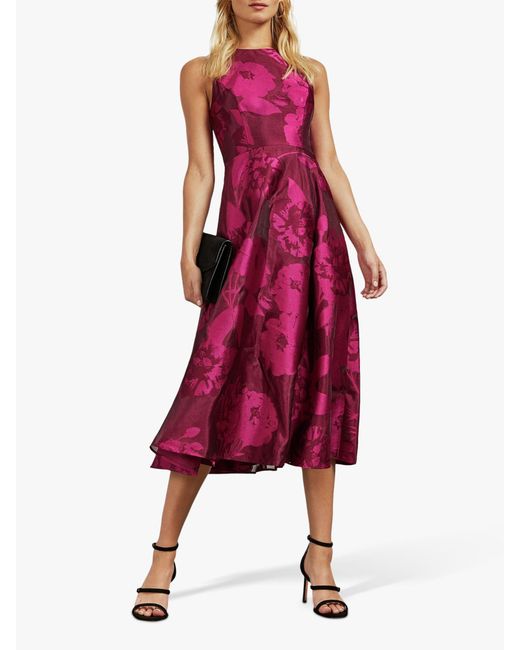 Ted Baker Pink Wylieh Floral Jacquard Midi Dress