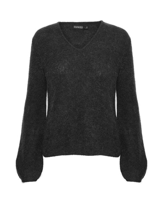 Soaked In Luxury Black Tuesday Long Sleeve V-neck Wool Jumper