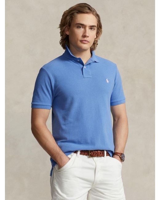 Ralph Lauren Blue Custom Slim Fit Soft Cotton Polo Shirt for men