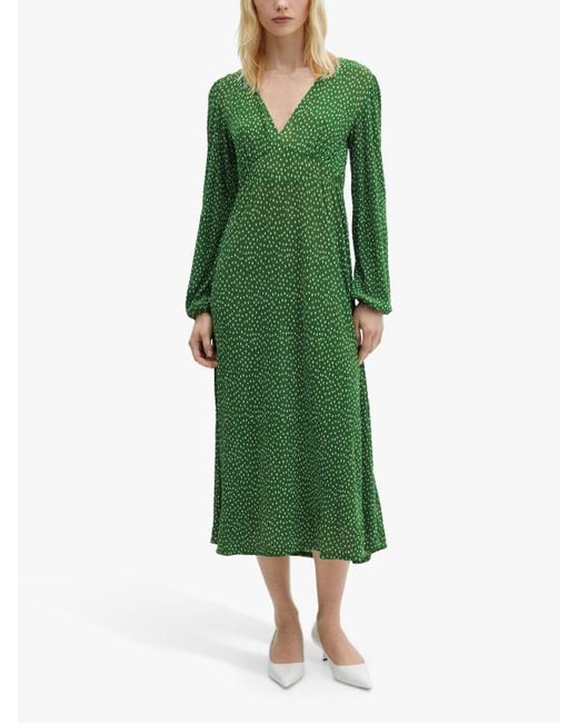 Mango Green Mar Spot Print Midi Dress