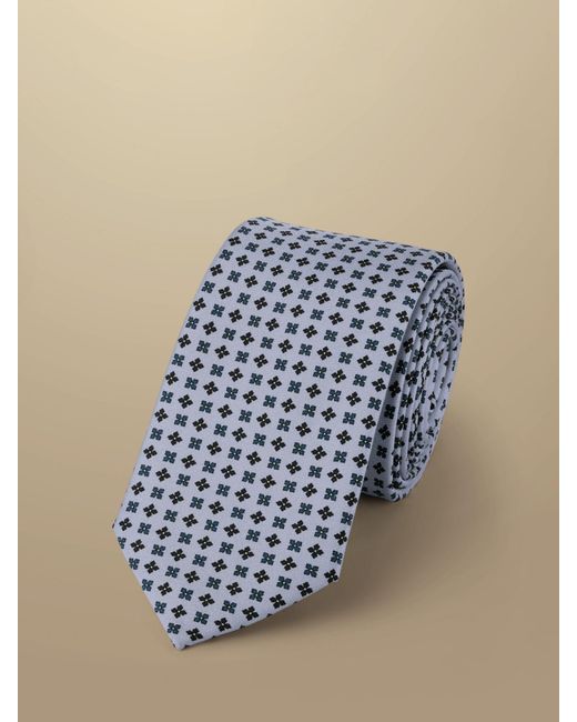 Charles Tyrwhitt Blue Mini Geometric Print Silk Slim Tie for men