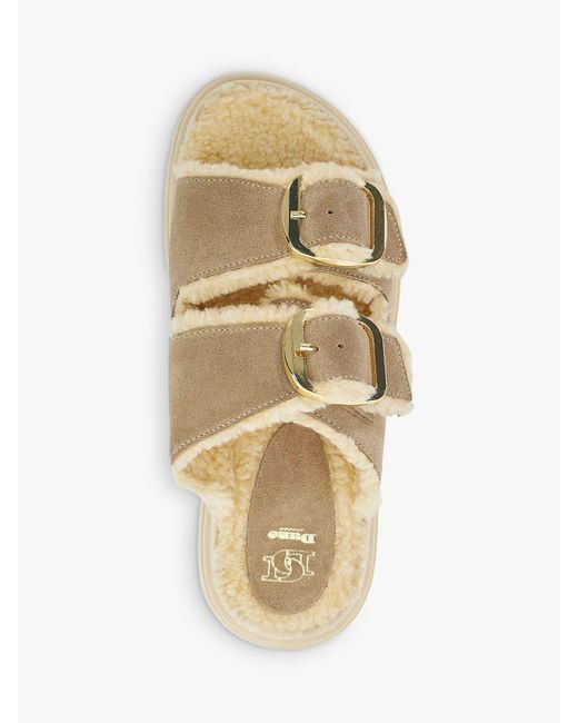 Dune Natural Lodge Faux Shearling Lined Suede Mules