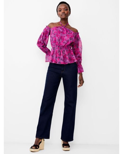 French Connection Pink Arla Hallie Crinkle Blouse