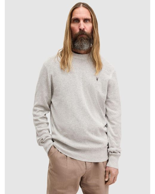 AllSaints Gray Aubrey Organic Cotton Crew Neck Sweatshirt for men