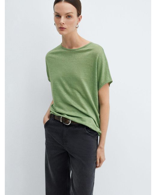 Mango Green Lint Linen T-shirt