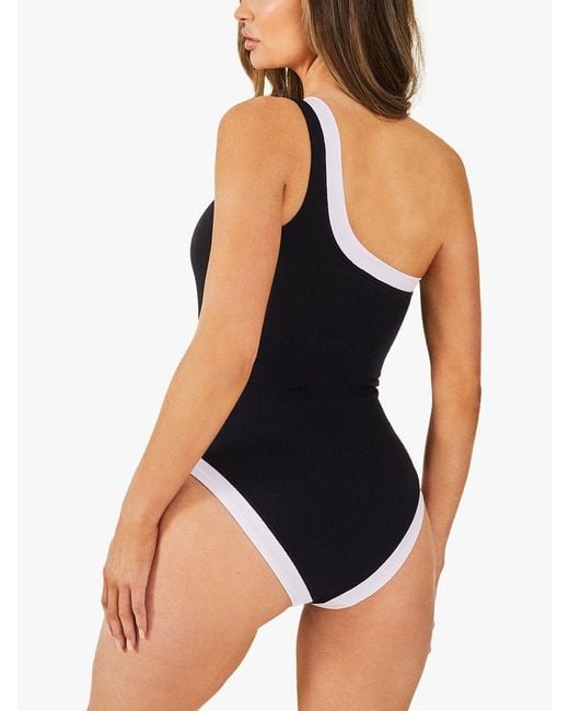Accessorize Black One Shoulder Contrast Trim Swimsuit