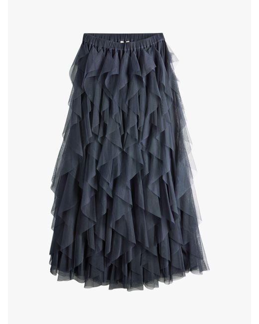 Hush Blue Floriza Ruffle Midi Skirt