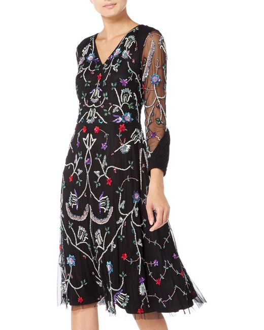 Raishma Black Floral Embroidered Midi Dress