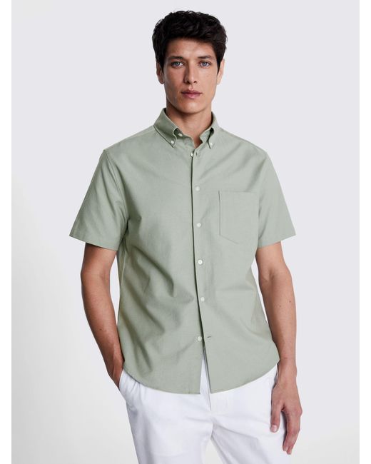 Moss Bros Green Short Sleeve Cotton Shirt for men
