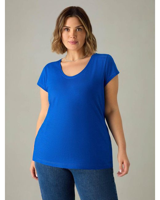 Live Unlimited Blue Curve Cotton Slub Scoop Neck T-shirt