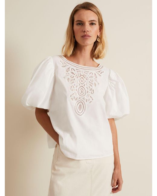 Phase Eight Natural Lillianna Embroidered Cotton Blouse