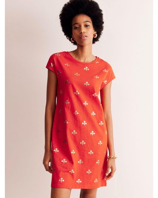 Boden Red Leah Passion Stem Jersey T-shirt Dress