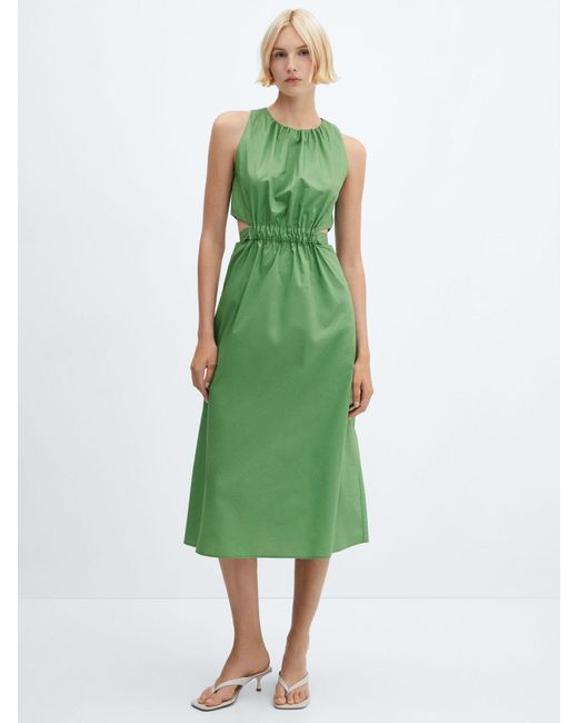 Mango Green Irena Cotton Slit Elastic Waist Dress