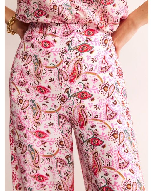 Boden Pink Floral Paisley Fluid Palazzo Trousers