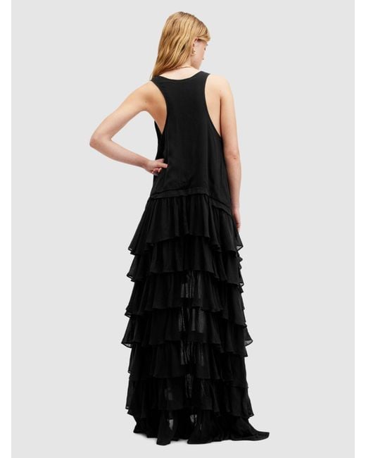 AllSaints Black Cavarly Tiered Hi-low Hem Maxi Dress