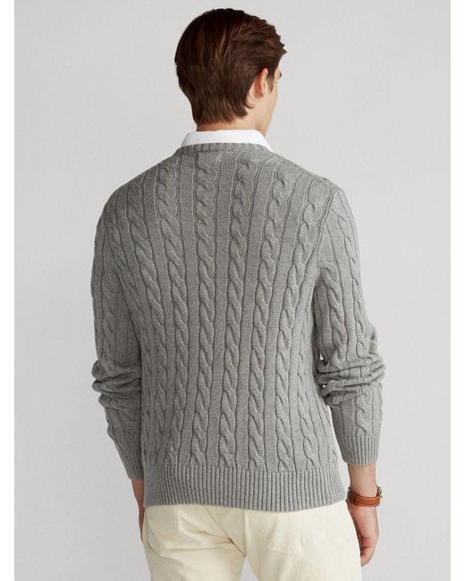 Ralph Lauren Gray Polo Big & Tall Cable Knit Cotton Jumper for men