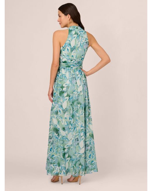 Adrianna Papell Blue Chiffon Leaf Maxi Dress