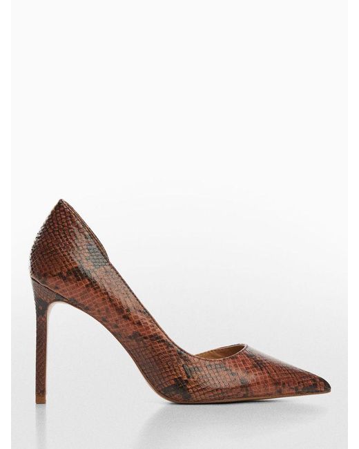 Mango Brown Audrey Snakeskin Effect Pointed Toe Court Shoes
