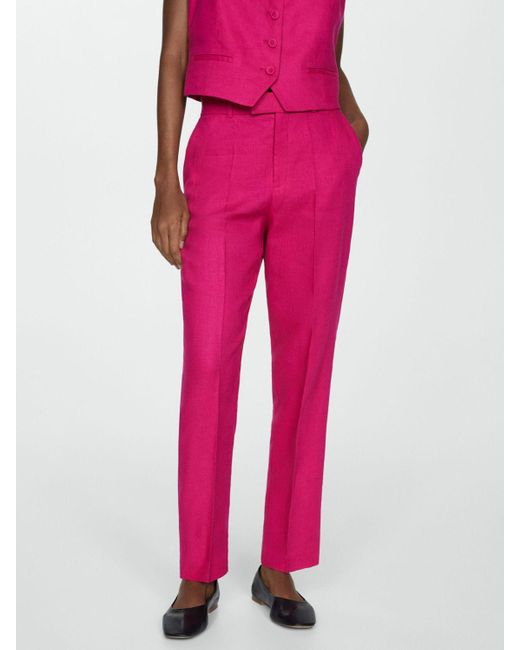 Mango Pink Boreli Linen Trousers