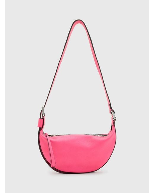 AllSaints Pink Half Moon Leather Cross Body Bag