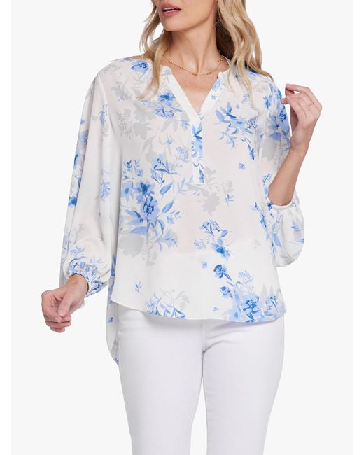 NYDJ Blue Puff Sleeve Popover Top