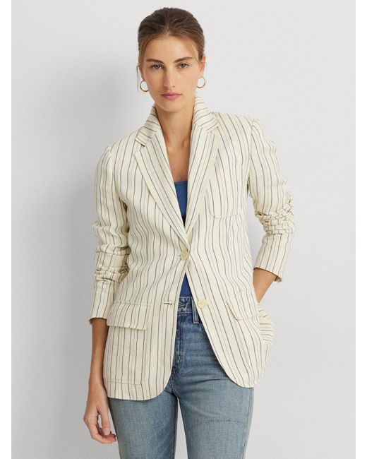 Ralph Lauren Natural Striped Cotton-blend Blazer