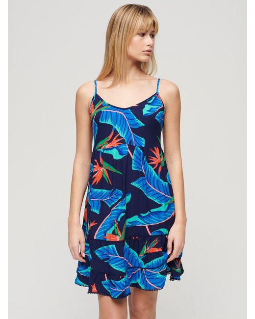 Superdry Blue Floral Cami Beach Mini Dress