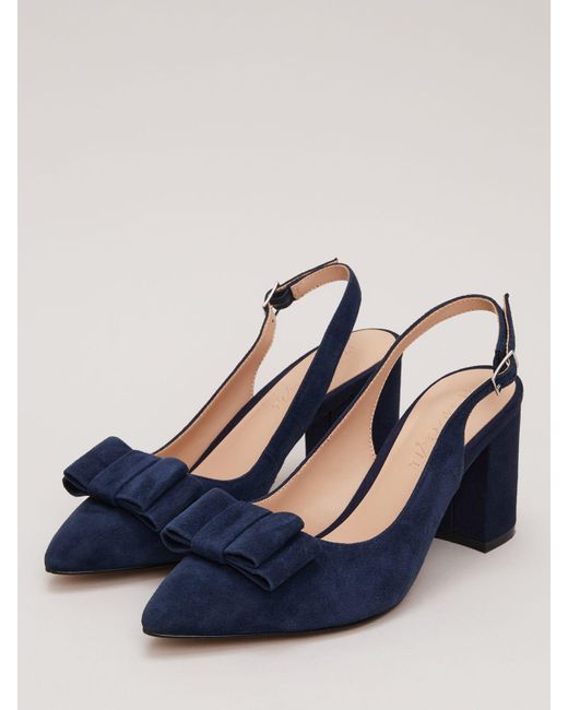 Phase Eight Blue Suede Bow Detail Slingback Court Shoes