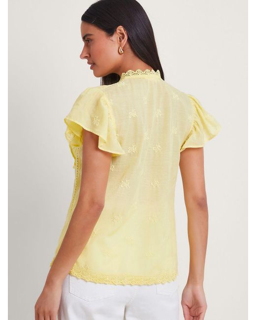 Monsoon Rue Embroidered Ruffle Blouse Yellow